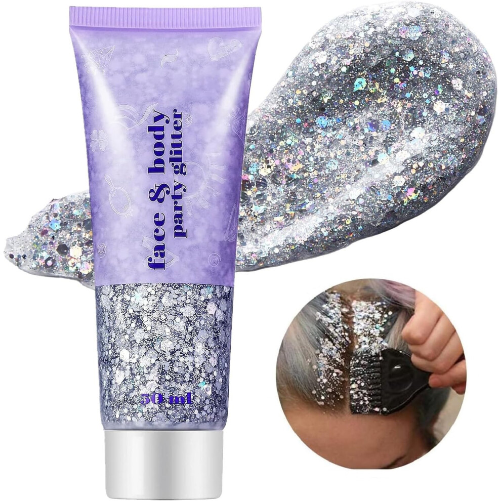 Beliky Girl Body Glitter Gel, 50Ml Face Glitters Body Sequins Shimmer Liquid Eyeshadow, Mermaid Sequins Liquid Holographic Glitter Gel
