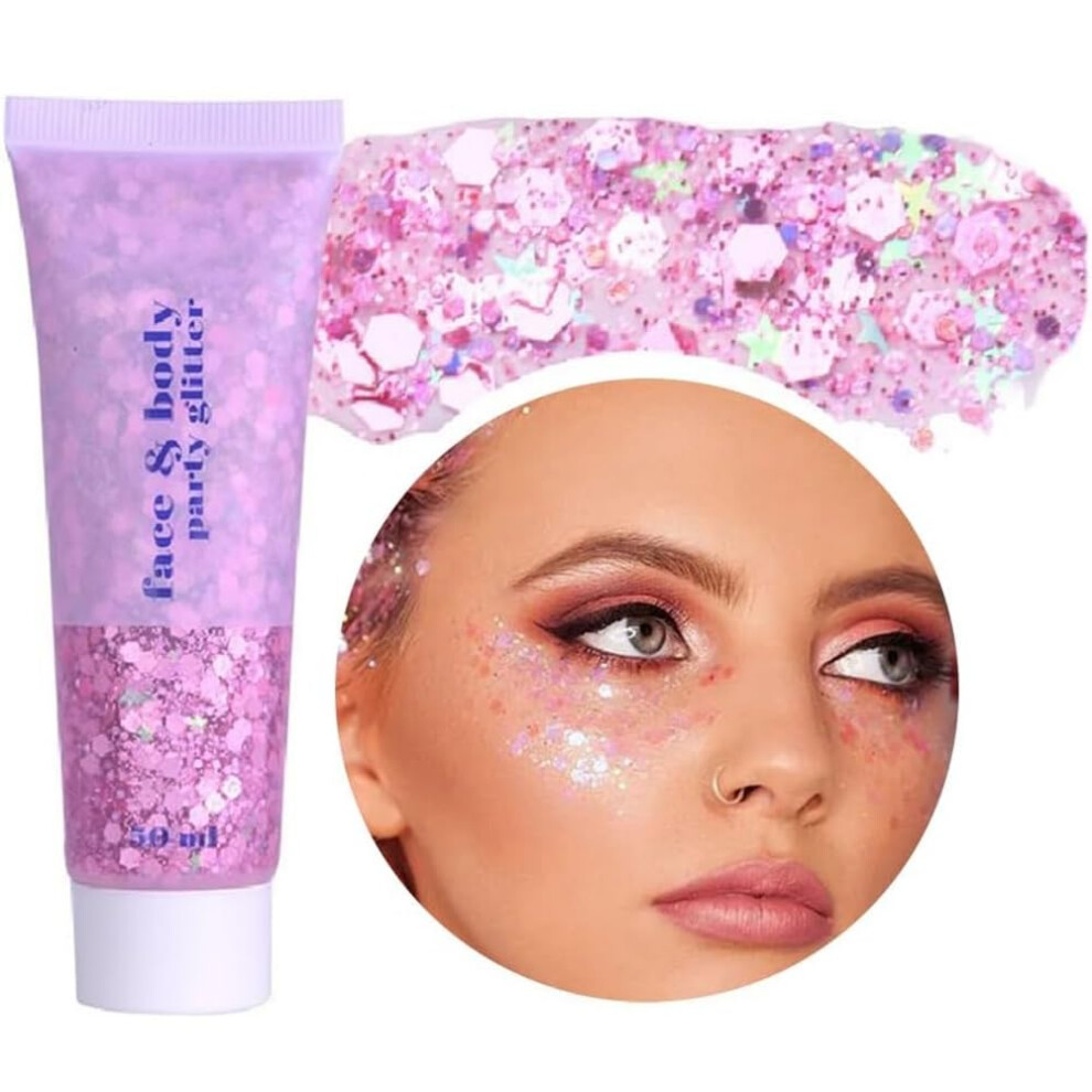 Beliky Girl Body Glitter Gel, 50Ml Face Glitters Body Sequins Shimmer Liquid Eyeshadow, Mermaid Sequins Liquid Holographic Glitter Gel