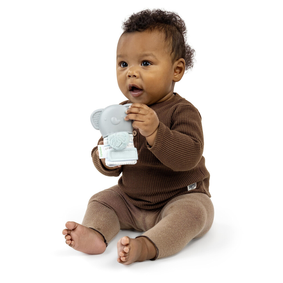 Teething Mitt & Rattle For Baby, Bpa-Free Silicone, Gentle Rattle Sound, Adjustable Strap, Elephant, Unisex - Van Ingenuity