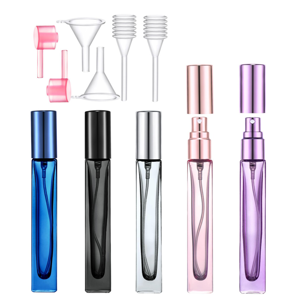 Yikimyfo Glass Refillable Perfume Bottle, 5 Pcs 10Ml/0.34Oz Travel Perfume Atomizer Fine Mist Spray Bottles Small Cologne Sprayer Leak-Proof Perfume