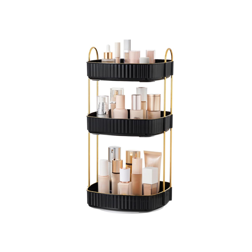 Storicans Rotating Makeup Organiser, Square 3 Tier Cosmetic Perfume Beauty Skincare Organiser Stand,Large Capacity 360 Spinning Organiser Storage For