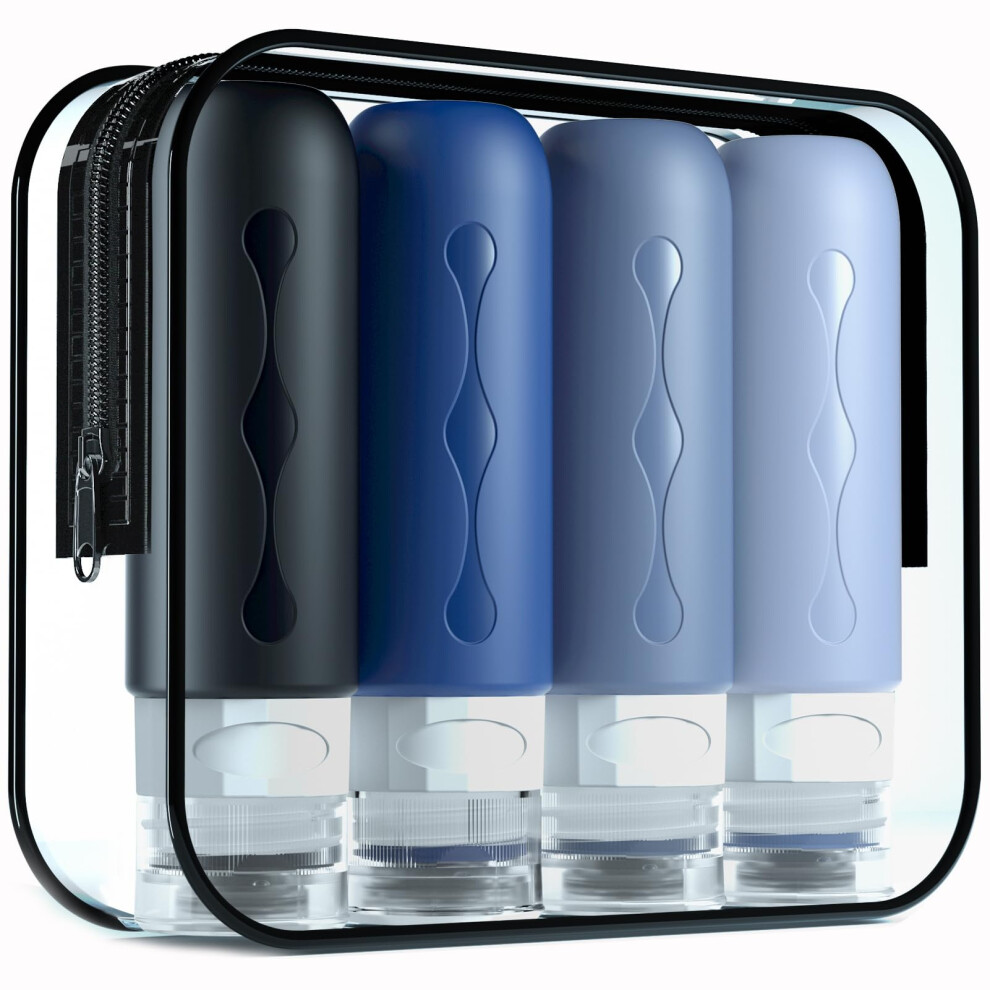 Gemice Portable Travel Bottle, 4 Pack Silicone Travel Containers Set Leakproof Refillable Squeezable For Lotion Liquid Shampoos, Soap And Toiletries