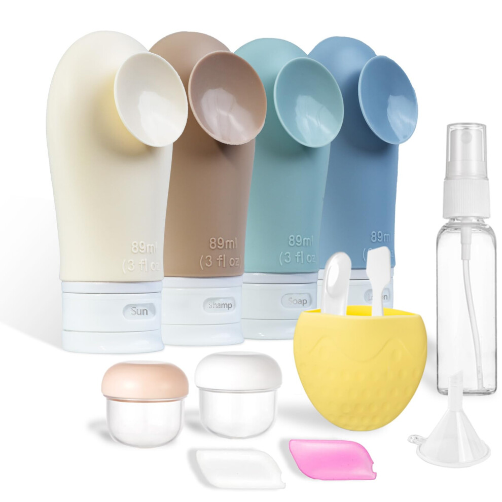 Lilyabeille 14Pcs Travel Bottles Set, 3Oz Suction Cup, Leak Proof, Tsa Approved, Adult, Reusable, Silicone, Contemporary, Travel, Business Trips