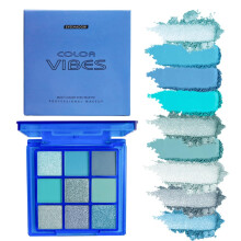 9 Colors Eyeshadow Palette – Blue Eyeshadow Theme, Matte & Glitter Convenient Portable Travel Eye Makeup Palette for Christmas & Music Festivals