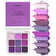 9 Colors Eyeshadow Palette – Purple Eyeshadow Theme, Matte & Glitter Convenient Portable Travel Eye Makeup Palette for Christmas & Music Festivals