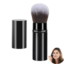 Retractable Makeup Brush, Portable Powder Foundation Brush With Cover, For Blush, Bronzer, Buffing, Loose Powder, Liquid, Cream, Sunscreen (Black)