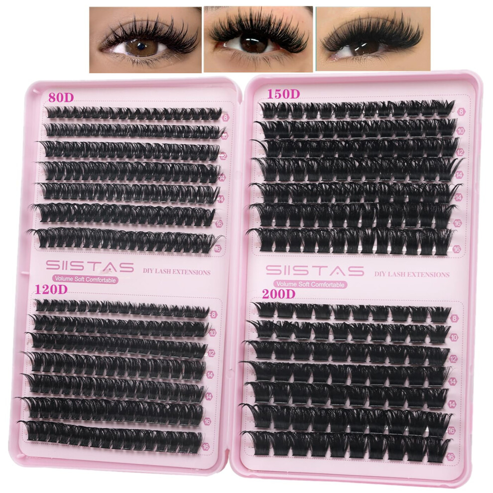 Siistas Fluffy Cluster Lashes Volume 80D 120D 150D 200D Cluster Lashes Diy Lash Clusters Eyelash Extensions 406Pcs Thick Volume Eyelash Clusters Wispy