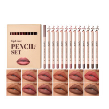 12 Colors Matte Velvet Lip Liner Set, Lipstick Pencil Plump Nude Color Smooth Creamy Longwear High Pigmented Natural Lip Makeup