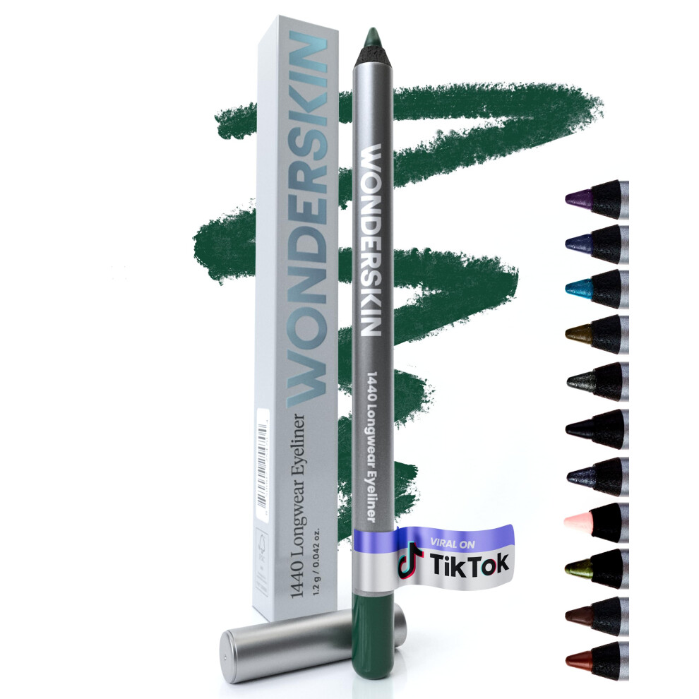 Wonderskin Green Eyeliner Pencil, 1440 Longwear Eyeliner Pencil - Waterproof, Sharpenable & Smudge Proof