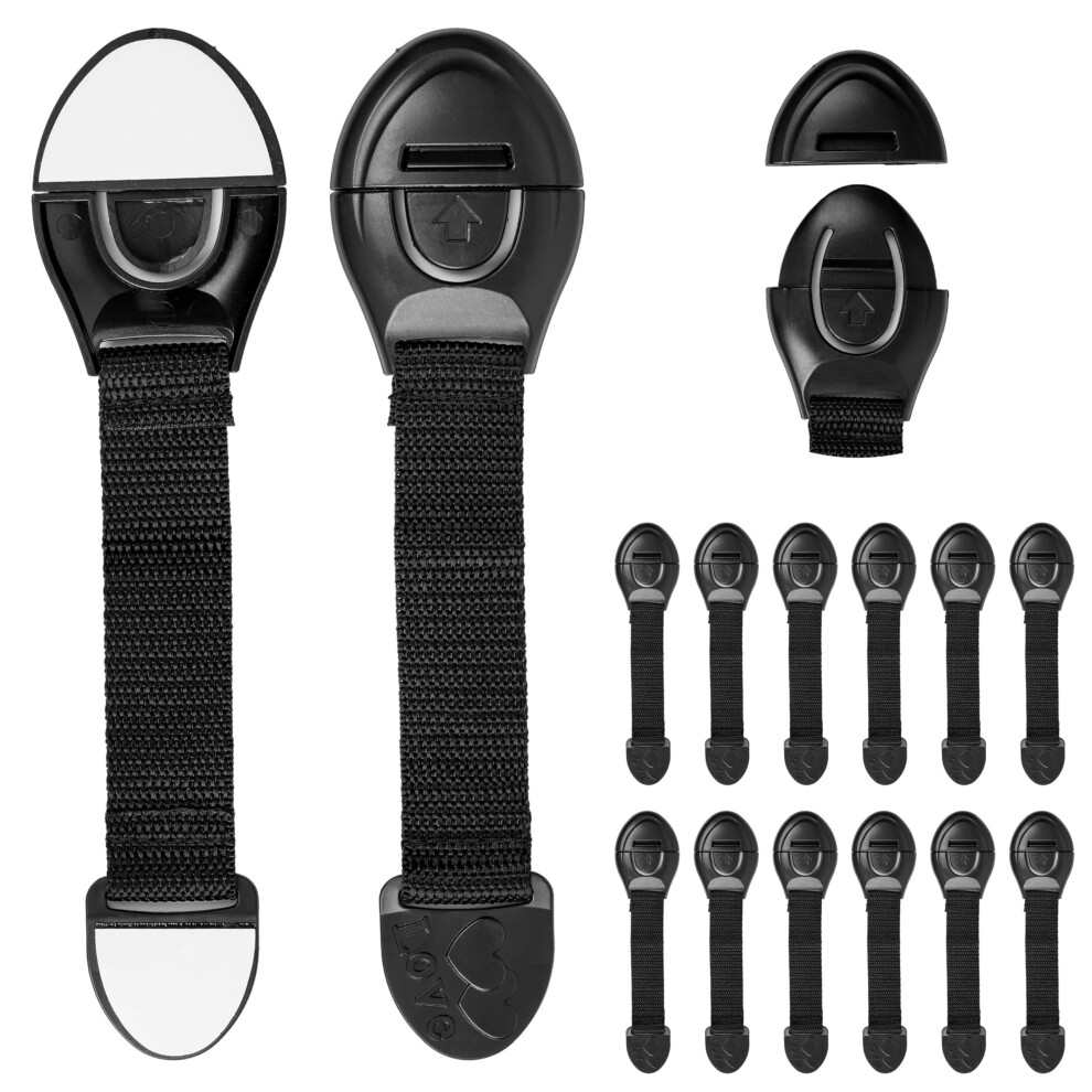 Your Day Mate Multi-Purpose Child Safety Locks, 12 Pcs, In Black, For Cabinet, Drawer, Toilet, Trash Can, Microwave, Refrigerator, Baby Safety Strap