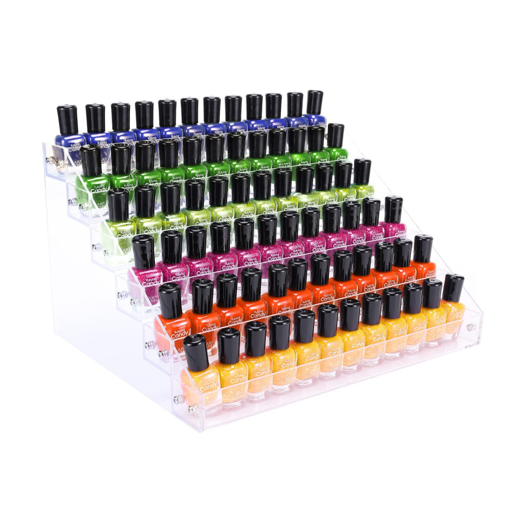 Ffowcye 6 Tiers Acrylic Nail Polish Organiser Storage Rack, Clear Nail Varnish Stand Holder Shelf Display Rack Holds Up To 72 Bottles For Paint