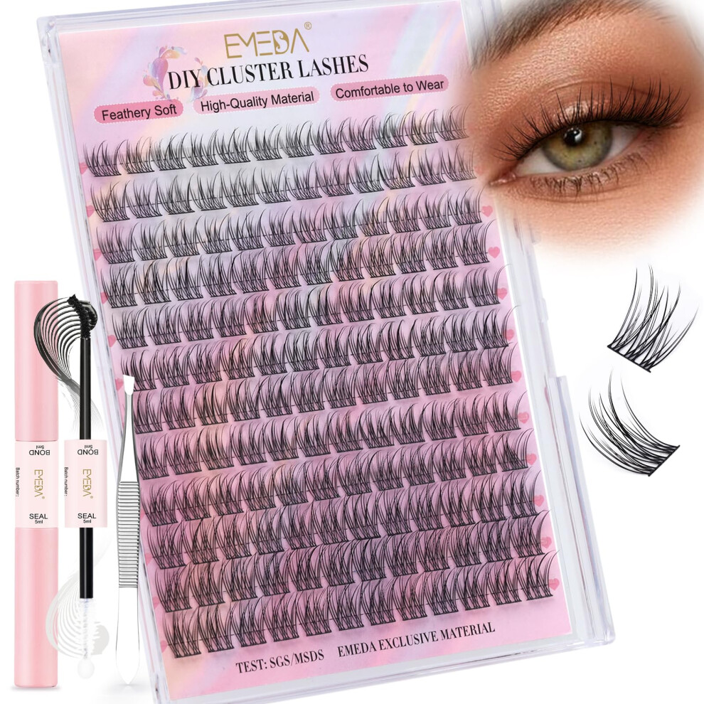 Emeda Lash Clusters Kit, Individual Lashes Wispy & Natural Cluster Lashes With Bond And Seal Tweezers Soft Thin Band Eyelash Extension Kit 12Mm Mix