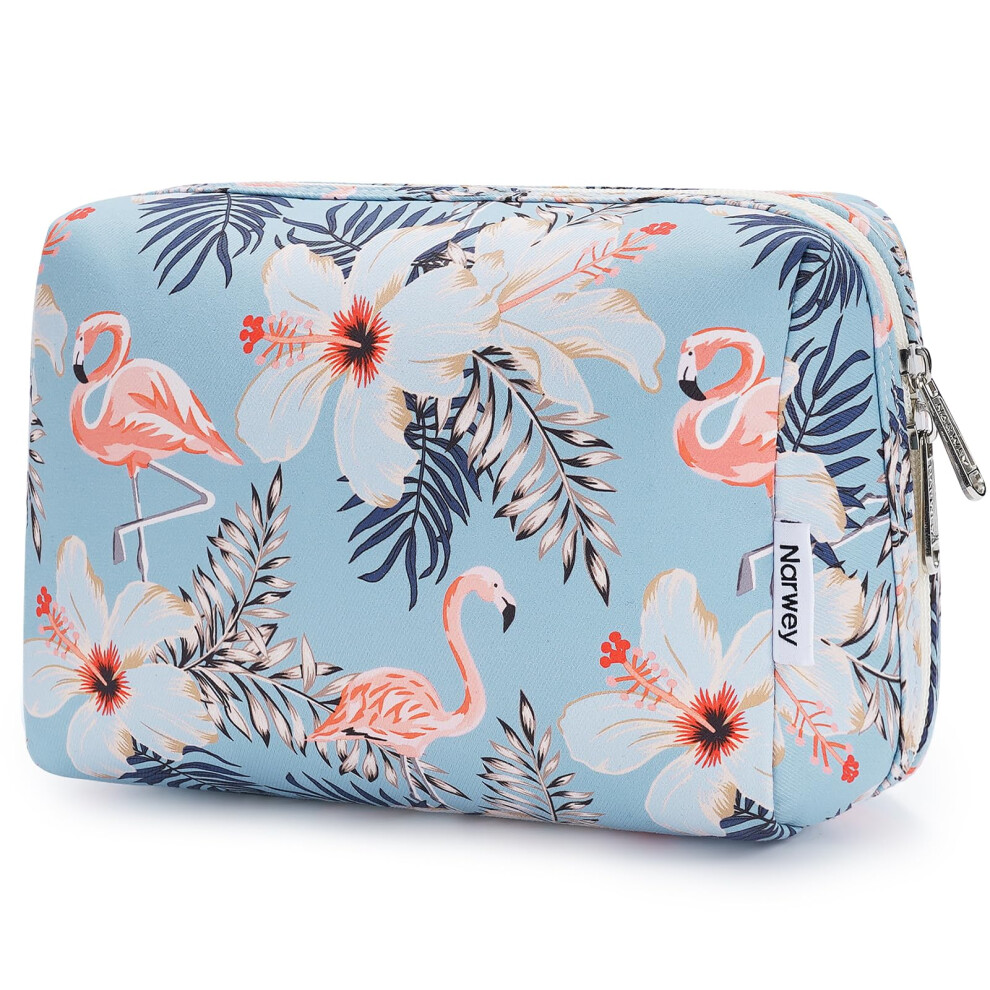 Narwey Large Makeup Bag Zipper Pouch Travel Cosmetic Organizer For Women (Aqua Flamingo,Large)
