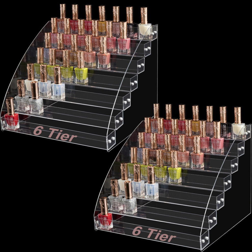 Mouyat 2 Pack Acrylic Nail Polish Organiser, 6 Tiers Nail Polish Display Stand, Nail Polish Storage Rack For Gel, Paint, Lipstick, Cosmetic