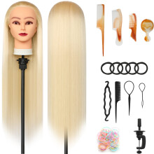 XINMEIFA Styling Head 28 inch Training Head 100% Synthetic Fibres Hairdressing Head Hairdresser Training Heads with Free Clamp and DIY Braiding Set