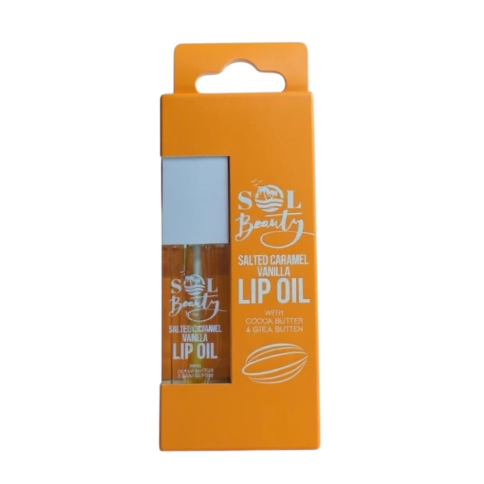 Sol Beauty White,Brown Salted Caramel Vanilla Lip Oil With Cocoa Butter And Shea Butter, Hydrate And Soften Your Lips, Vegan Friendly And Cruelty Free Lip Oil 3G