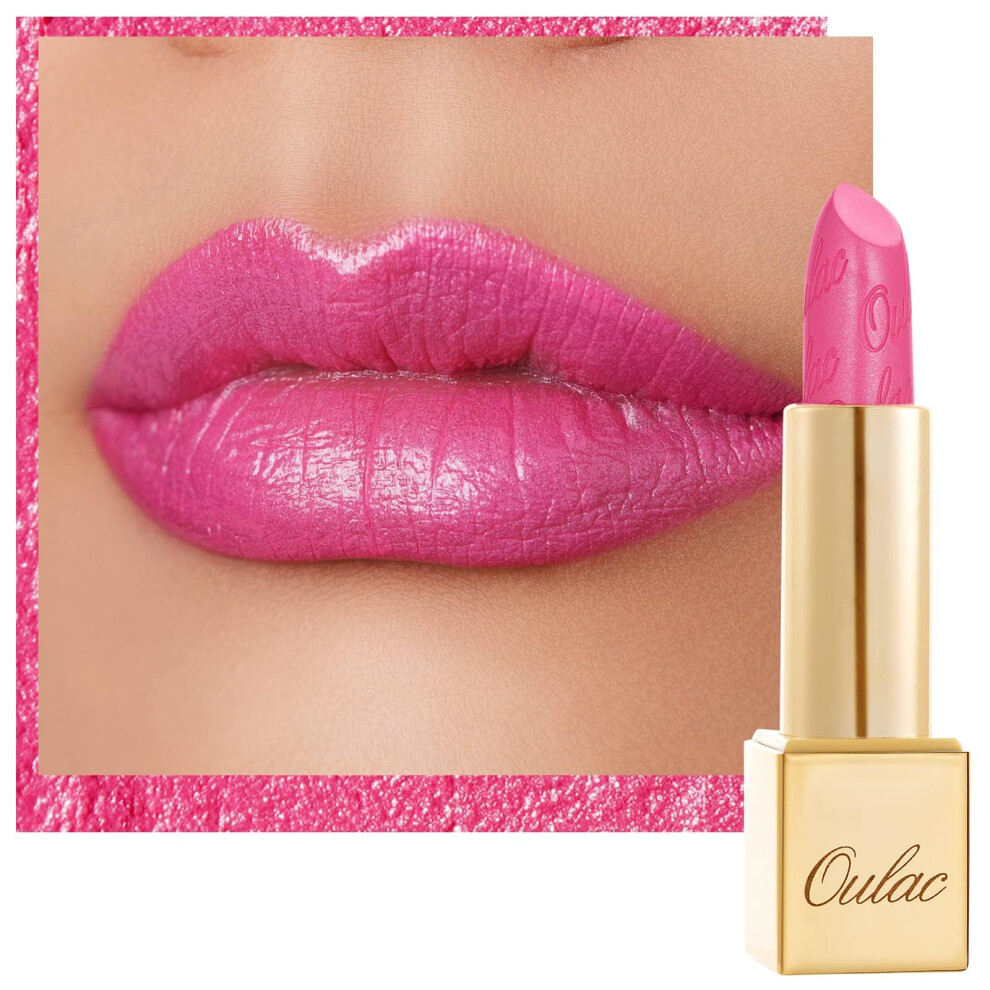 Oulac Metallic Shine Glitter Lipstick, Pink High Impact Lipcolor, Lightweight Soft And Ultra Hydrating, Long Lasting, Vegan & Cruelty-Free