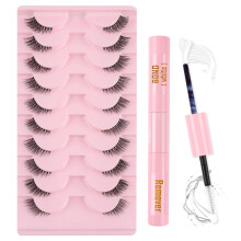 Oreola Half Lashes Set Wispy Cat Eye Lashes 10 Pairs Transparent Clear Band Half Eyelashes Kit with Bond&Remover 3/4 False Eyelashes Natural Look