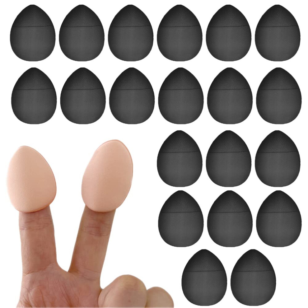Fuashcer Black 20 Pcs Finger Powder Puff Band Handle Makeup Blender Sponge Ultra Soft Mini Powder Puff For Foundation Concealer Cosmetic Foundation Sponge Mineral