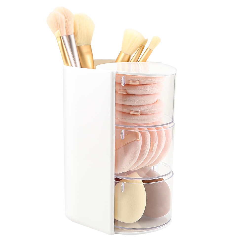 Dasiton 3-Layer Makeup Brush Holder With Hair Accessories Organiser, Rotatable Desktop Organiser Case For Hair Clip, Makeup Sponge