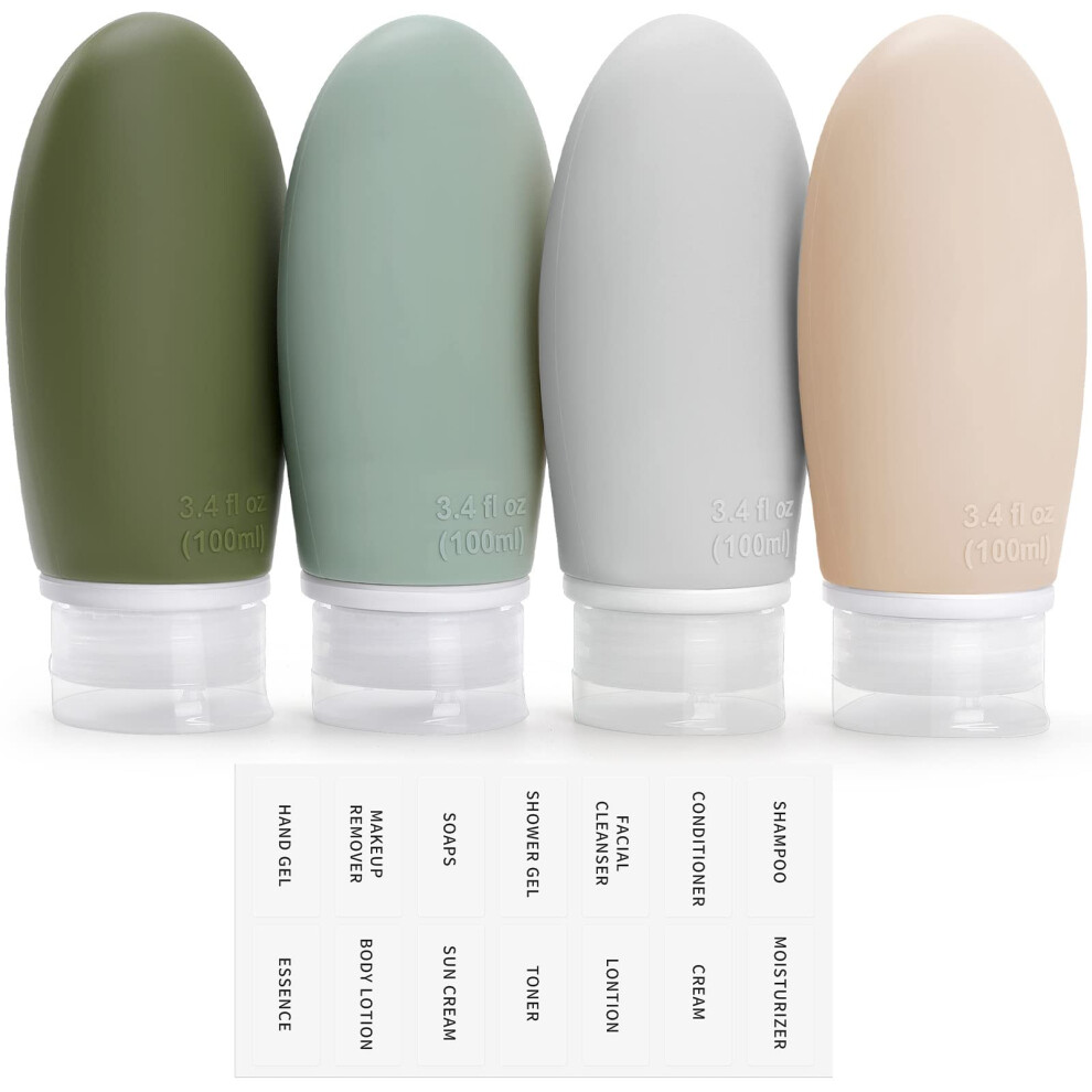 Opret 100Ml Silicone Travel Bottle, 4 Pack Leak Proof Refillable Squeezable Containers With Lable 3.4Oz For Shampoo, Conditioner And Toiletries