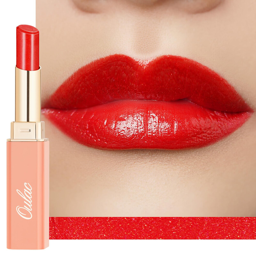 Oulac Red Moisturising Lipstick - Moisture Shine Tinted Lip Balm & Hydrating Lipstick For Dry Lips, Medium Coverage Lip Colour | Juicy Look