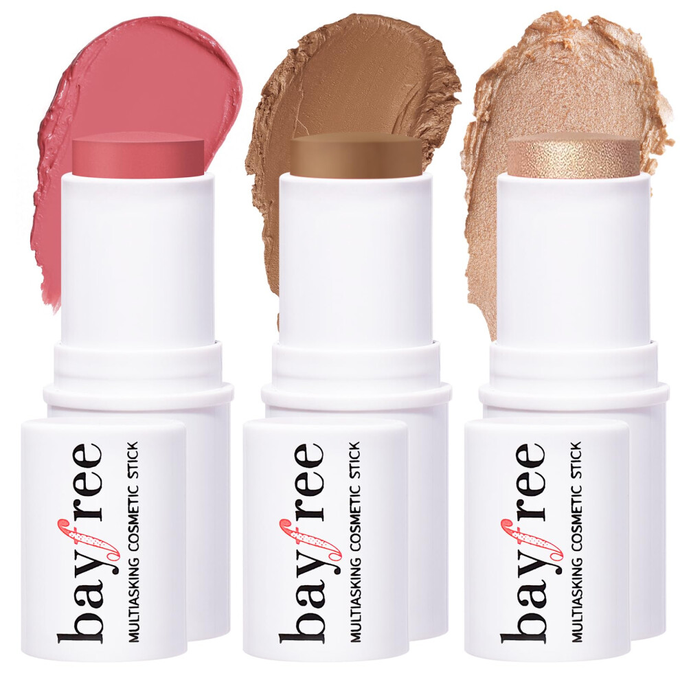 Kimuse Cream Multi Stick Trio Face Makeup, Blush Stick For Cheeks & Lips, Contour Stick & Highlighter Makeup Sticks For All Skin