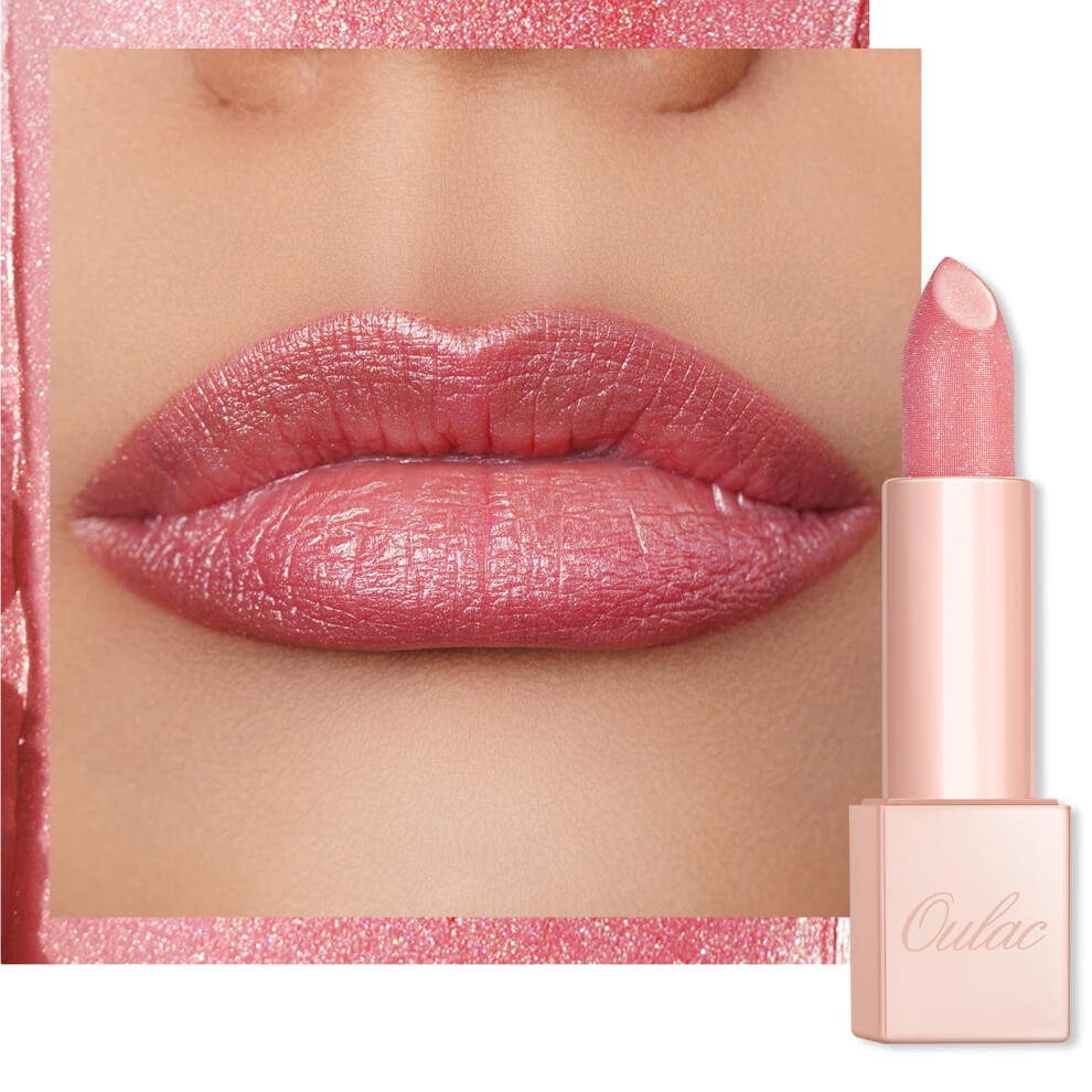 Oulac Pink Shimmer Lipstick For Women-Moisture Tinted Lip Balm For Dry Lips, Glitter Surface, Creamy Formula, Hydrating & Smooth