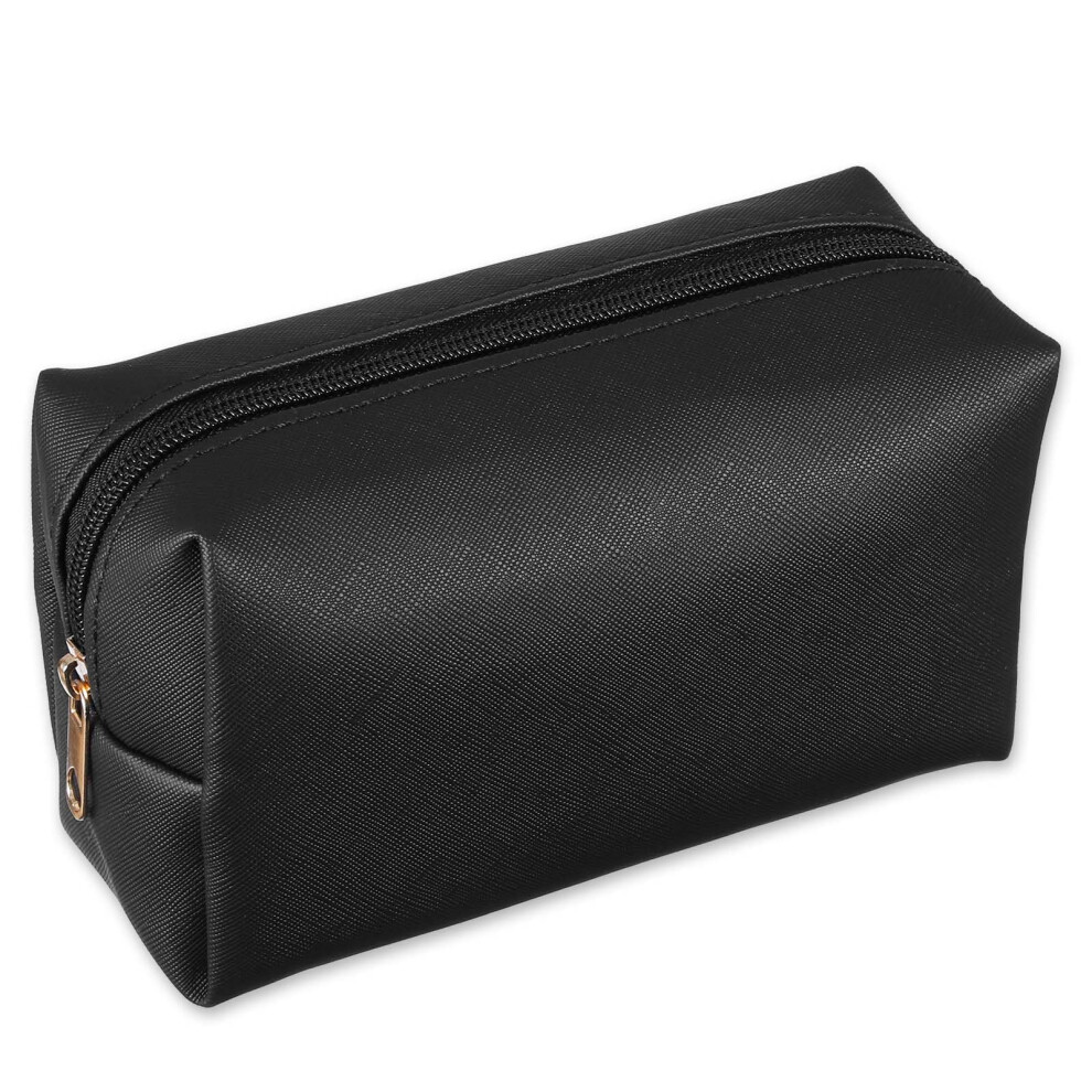 Xthrotsenk Black Makeup Bag Pu Leather Cosmetic Bag Small Make Up Organizer Portable Storage Purse Large Capacity Waterproof Neat Multifunctional Zipper Pouch
