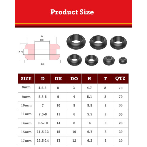 YOOPIN 300PCS Rubber Grommets Kits, 7 Assorted Sizes Electrical Cable Holes 1