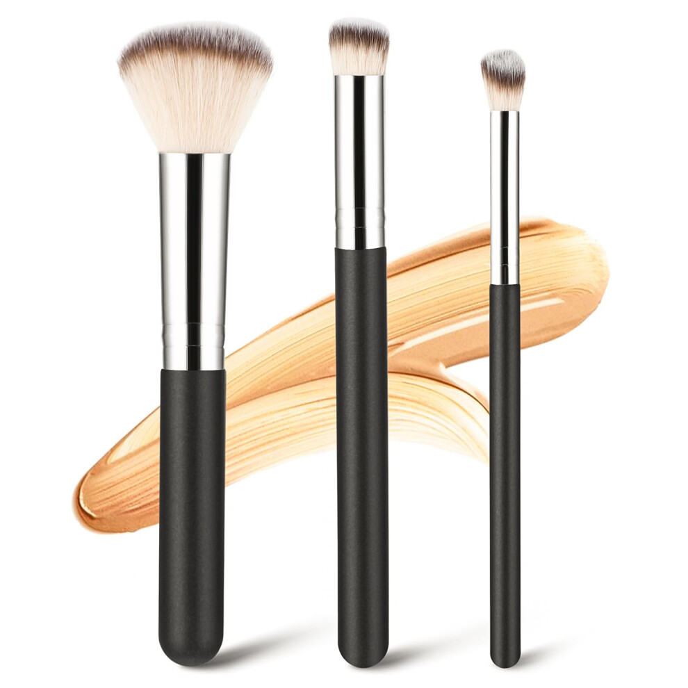 Amaxiu 3 Pcs Foundation Contour Brush Set - Foundation, Concealer & Blusher Kabuki Brushes For Blending, Sculpting, Highlighting, Mineral Makeup