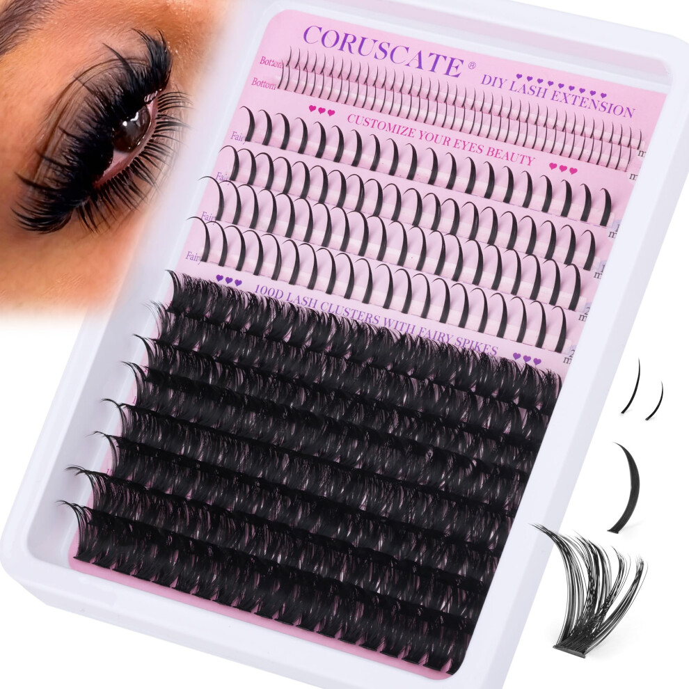 Coruscate 100D Cluster Lashes With Bottom Lashes Spikes Individual Eyelashes Multi-Type Diy 5-20Mm Eyelash Thick Clusters Lash Individual Cluster