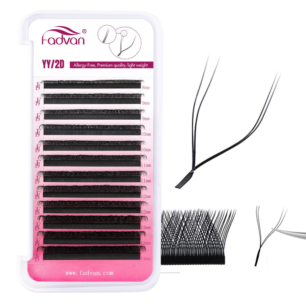 Fadvan Yy Lashes 2D Pre Made Fan Eyelash Extensions Volume Russian 0.07Dd Curl Mixed 8-14Mm Premade Y Shape Soft Natural Eyelashes Extension By