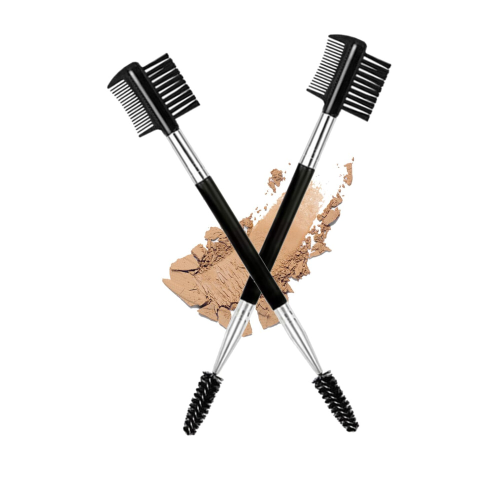 Ksvsonrvi Black 2Pcs Eyebrow Eyelash Brush 3 Head Eyelash Comb Double Head Brush Makeup Grooming Tool Cosmetic (Black)