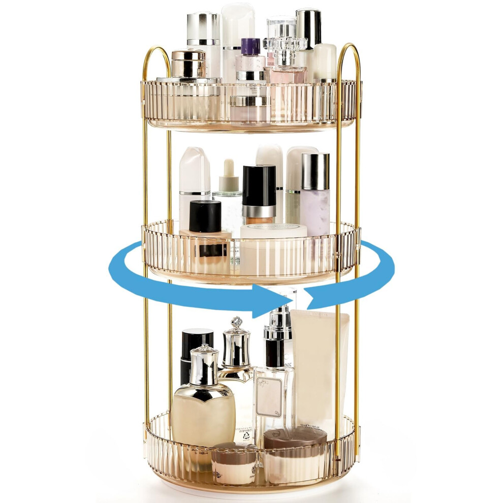 Cididu 360 Rotating Makeup Organizer, 3 Tiers Plastic Bathroom Spinning Holder Rack, Round Lazy Susan Organizer