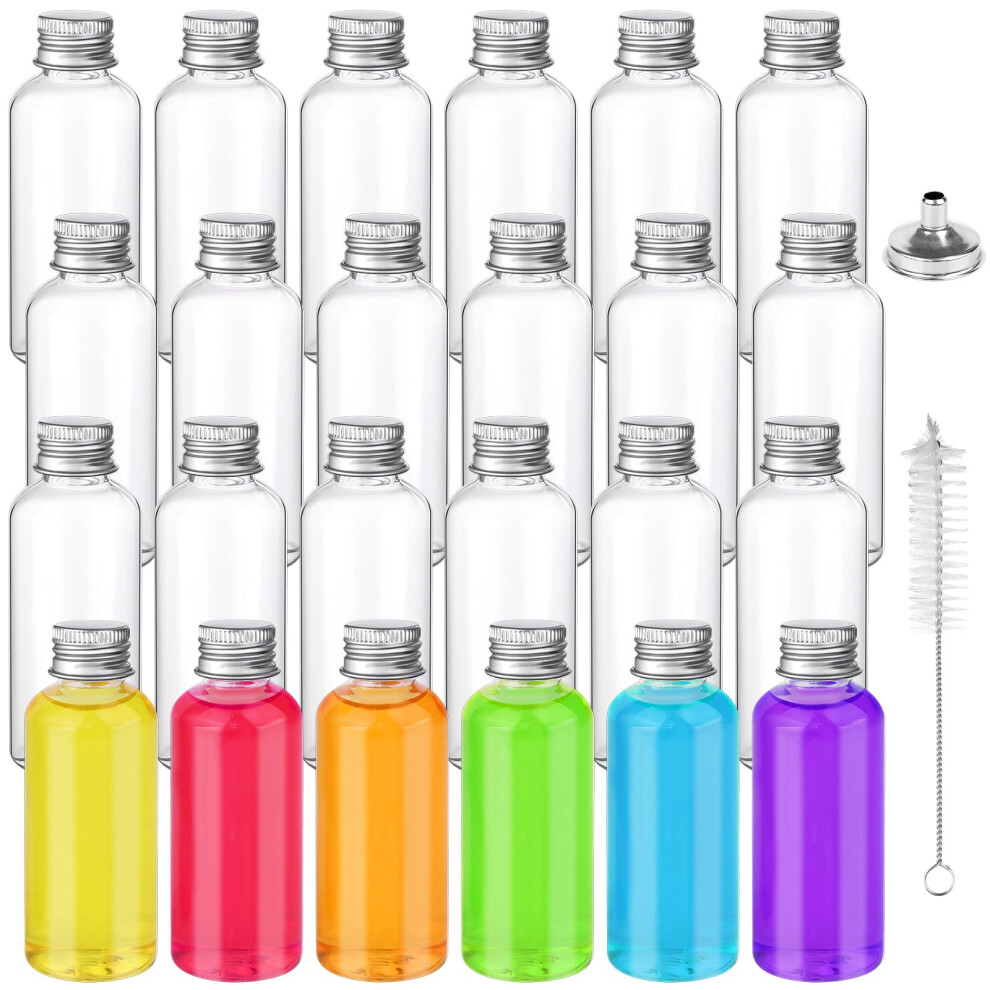 Vergissmeinnicht 24 Pcs Mini Plastic Juice Bottles With Lids 60Ml Small Ginger Bottles With Mini Funnels And Brush Refillable Empty Shot Bottle Clear Reusable