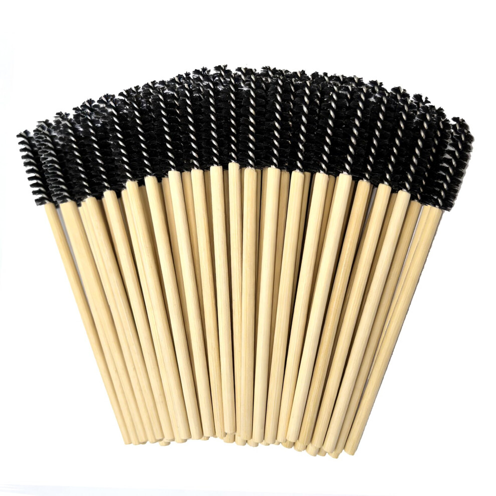 Cresthaven 100Pcs Disposable Eyelash Spoolies | Adjustable Spoolie Brushes | Premium Disposable Mascara Wands | Bamboo Handle Eyelash Brush