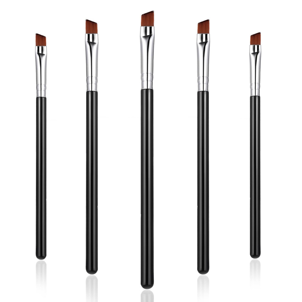 Wllhyf 5Pcs Angled Eyeliner Brush, Fine Slanted Flat Angle Eye Liner Eyebrow Brush Eye Makeup Brush Soft Fibers Synthetic Bristles Eye Makeup Tool