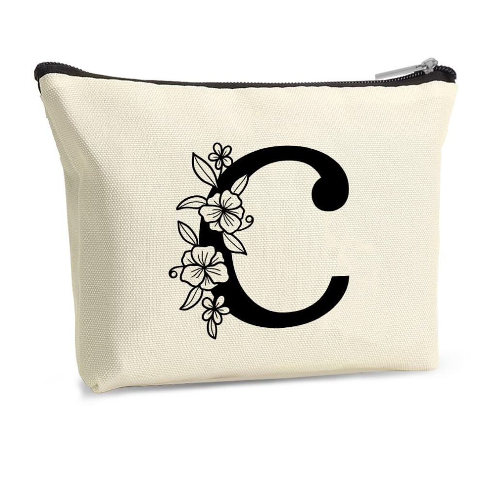 Fidwall Personalised A-Z Make Up Bag With Floral Initial Â Custom Cosmetic Pouch For Bridesmaid, Women, Mum, Friend Â Travel Toiletry Organizer