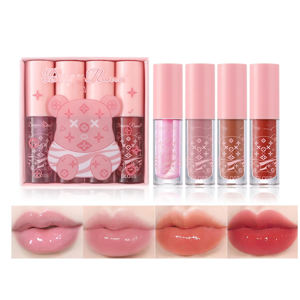 Maggidea Clear 4Packs Lip Oil And Lip Gloss Set, Lip Oil Hydrating Non-Sticky Lip Glow Oil Tinted Lip Plumper Moisturizing Lipgloss Set Gift For Women And