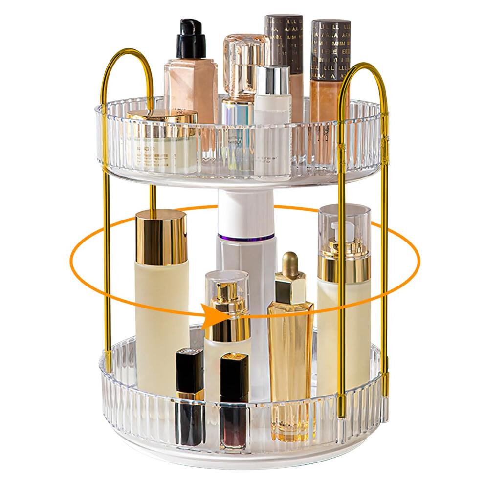 Totsun Makeup Organiser 360 Rotating, 2 Tier Spinning Make Up Organiser Skincare Cosmetic Organizer Storage Perfume Organizers For Perfume Cosmetic