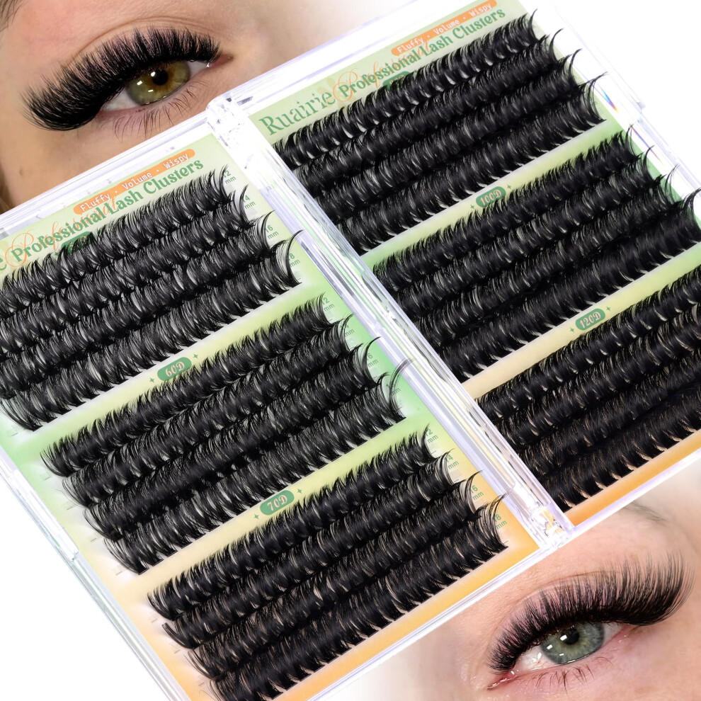 Ruairie Fluffy Cluster Lashes D Curl Volume Individual Eyelashes Clusters 50D-60D-70D-80D-100D-120D Wispy Lashes Individual Cluster 464Pcs 12-18Mm