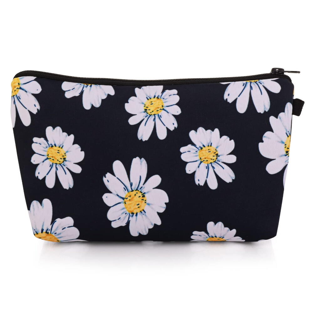 Sibba Black Canvas Cosmetic Bag Handbag Small Pouch Purse Case Toiletry Organizer Storage Beauty Makeup Travel Accessory( Sunflower)
