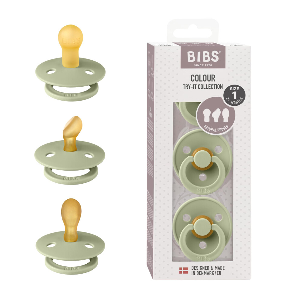 Bibs Colour Try-It Collection: 3 Soothers For Your Baby's Unique Needs, Round, Symmetrical And Orthodontic Nipple. Natural Rubber Latex, 0+ Months