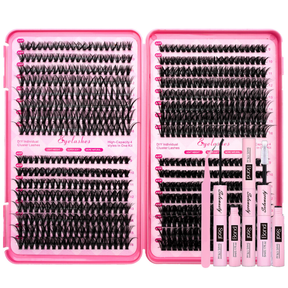 Selawasty Diy Lash Extension Kit 640Pcs Individual Lashes Clusters D Curl Eyelash Extensions Kit With Lash Bond And Seal Tweezers Lash Books Diy At