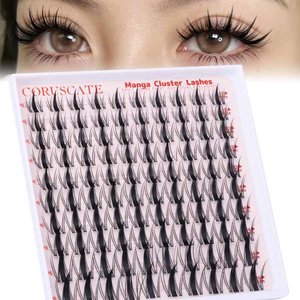 Coruscate Cluster Lashes Manga Individual Eyelashes Natural Look Lashes Individual Cluster Anime Spiky Eyelash Clusters 10-16Mm Diy Wet Look Lash