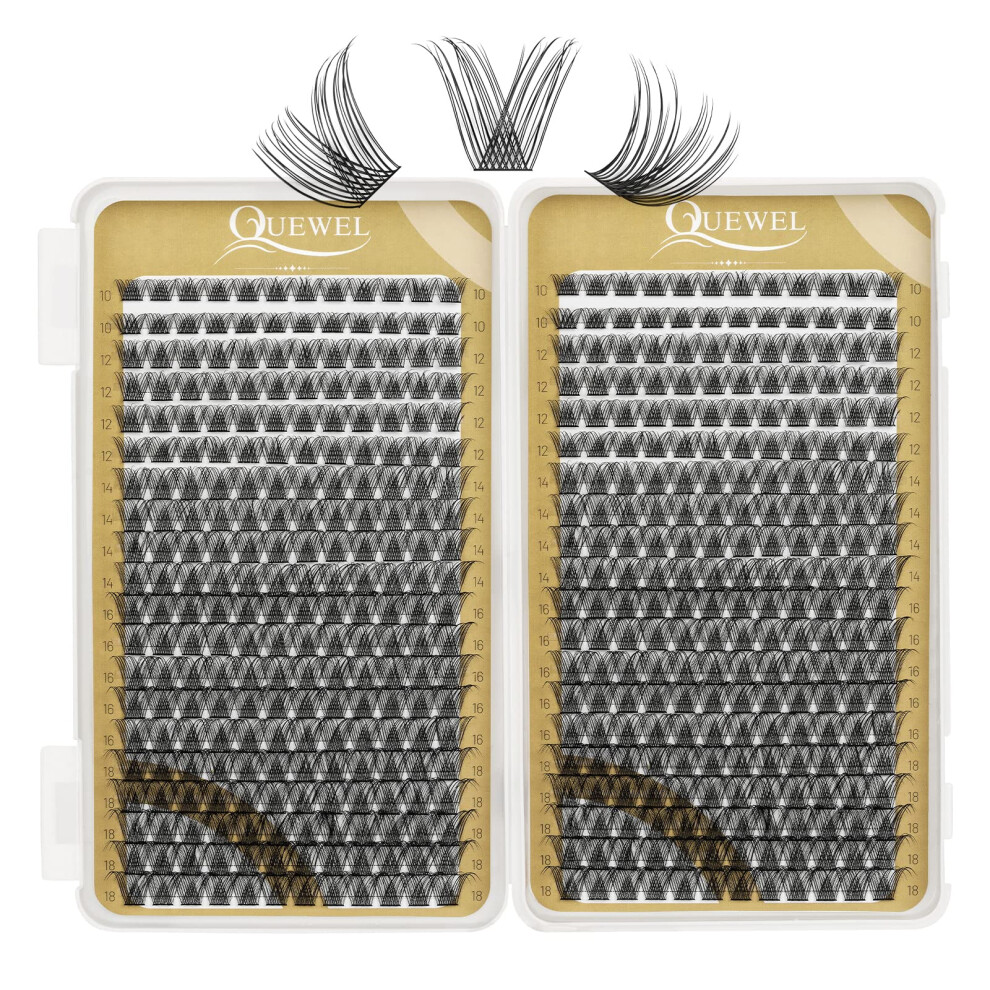 Quewel Cluster Lashes 480 Pcs Individual Lashes Mix10-18 D Curl Diy Lash Extensions Thin Band Lash-Clusters Eyelashes-Individual Volume