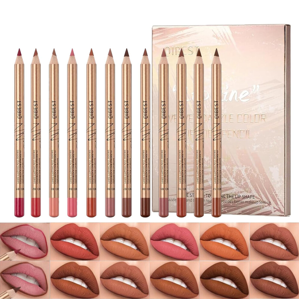 Sitovely 12 Colors Slim Lip Liner Pencil Set, Longwear Smooth Lip Pencil Creamy Lip Liner Matte Lipstick Premium Waterproof Lip Pen