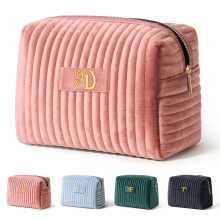 Elehui Travel Makeup Bag Quilted Make Up Pouch Initial Velvet Cosmetic Case with Butterfly Decorations for Women Birthday Party Favor Supplies Cool