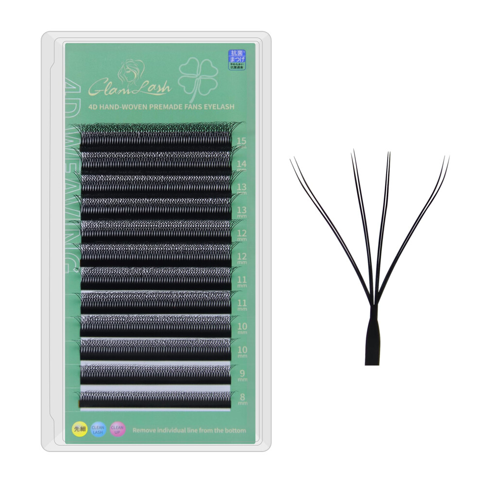 Glamlash 4D Double Tips W Eyelash Extensions Premade Fans Russian Volume False Lash(0.07Mm,C Curl,8-15Mm Mix)